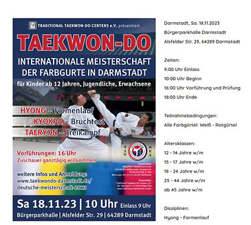 Internationale Deutsche Meisterschaften im Traditional Taekwon-Do der Farbgurte 2023 in Darmstadt