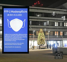 FFP-2 Maskenpflicht in Städtischen Kliniken in Darmstadt ab 29.11.2023 aufgrund steigender Infektionszahlen ( © HEN-FOTO )