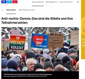 35000 Teilnehmer:innen bei der größten Demonstration Hessens in Frankfurt auf Römer- / Paulsplatz von Mainufer bis Zeil gegen Rechts, AfD, Nationalsozialismus und für Demokratie, Freihei, Menschenrechte ( © HEN-FOTO )