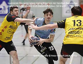 Spannende Momente zeigen meine Bilder von der Handball Regionalliga Begegnung zwischen HSG Groß-Bieberau/Modau - SG Bruchköbel (35:33) (Sportfotografie © Peter Henrich)