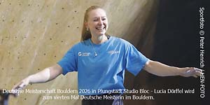 Bei der Deutschen Meisterschaft Bouldern 2026 in Pfungstadt Studio Bloc wird Lucia Dörffel vierten Mal Deutsche Meisterin (Sportfoto © Peter Henrich)
