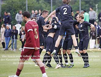 Vier Tore in einer Halbzeit der Relegation 2025/2026 bei FC Ober-Ramstadt sichern den Klassenerhalt für die Spielvereinigung Seeheim-Jugenheim in der Fussball-Saison der Kreisoberliga Darmstadt (Foto © Peter Henrich / HEN-FOTO)