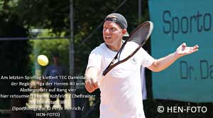 Am letzten Spieltag klettert TEC Darmstadt in der Tennis Regionalliga SW Herren 40 vom Abstiegsplatz auf Rang vier (Sportfotografie © Peter Henrich / HEN-FOTO)