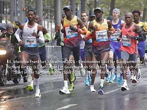 43. Mainova Frankfurt Marathon 2026 - Emotionaler Lauf für Europameister Richard Ringer (LC Rehlingen) in Gedenken an Stillgeburt hier kurz nach dem Start in der Spitzengruppe (Sportfoto © Peter Henrich / HEN-FOTO)